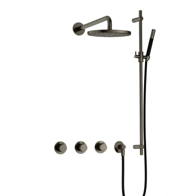 Afbeelding van Hotbath Cobber Regendoucheset IBS70 Verouderd ijzer Staaf handdouche 20cm Hoofddouche Wandarm Handouche met glijstang Tijdloze uitstraling