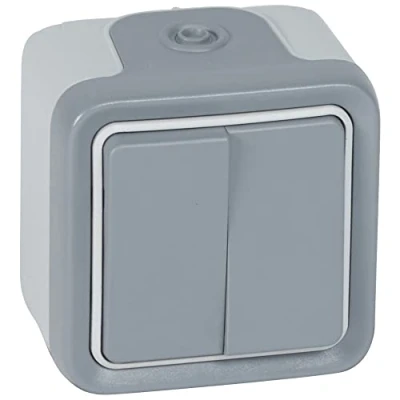 Afbeelding van Legrand 069715 dubbele schakelaar of wisselschakelaar, waterdicht, plexo compleet opbouw, 10 AX, 250 V, grijs