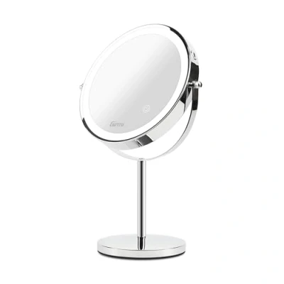 Afbeelding van Girmi Make upspiegel met BE02 lampen, 1x/3x vergrootglas, 3 kleurige verlichting, oplaadbaar dubbele spiegel, 360 draaibaar en verchroomde touch knop