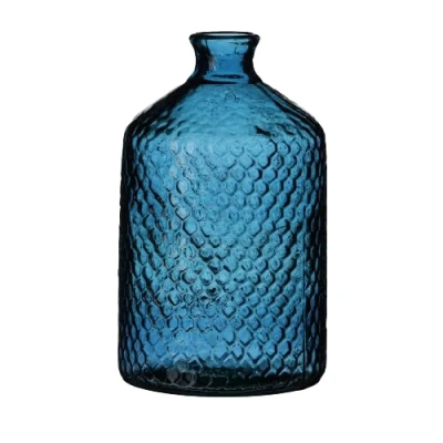Afbeelding van Natural Living Bloemenvaas Scubs Bottle blauw geschubt transparant glas D18 x H31 cm Fles vazen