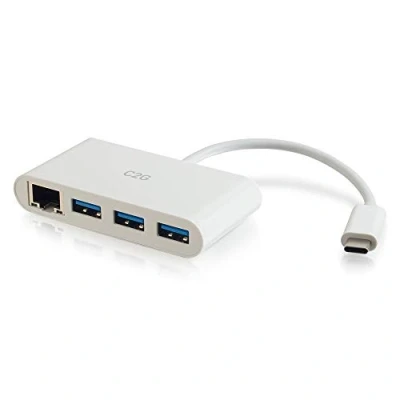 Afbeelding van C2G USB C Ethernet and 3 Port Hub White Ports Netwerkadapter Gigabit x 1 + 3.0 wit