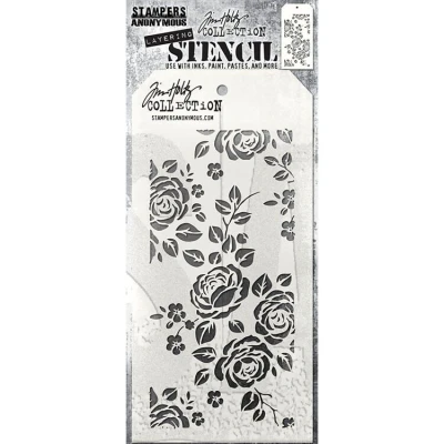 Afbeelding van Stampers Anonymous_AGW Tim Holtz sjabloon &quot;Roses&quot;, van synthetisch materiaal, 28,4 x 11,4 0,1 cm