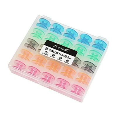 Afbeelding van La Canilla ® Doos met 25 gekleurde blikjes voor Alfa, Singer, Brother...