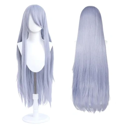 Afbeelding van Universele cosplay pruik, 100 cm, perfect voor feestjes, festivals en Halloween, ideaal tv, film personages (lichtgrijs)