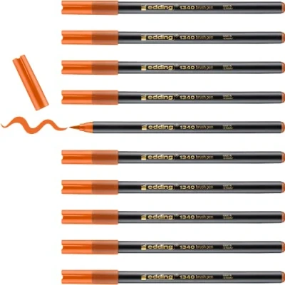 Afbeelding van Edding 1340 viltstiften met penseelpunt, oranje, 10 stiften, flexibele viltstift voor schilderen, schrijven en tekenen, notitieboeken, mandala&#039;s, kalligrafie