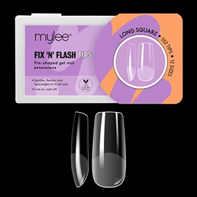 Image de Mylee Capsules Fix &amp; Flash Soft Gel Tips Capsule Americaine de Souple, Couverture Complète, Extensions d&#039;Ongles en Gel, Flexibles et Résistantes, 12 Tailles, 552 Pièces, Pour Tous les Ongles
