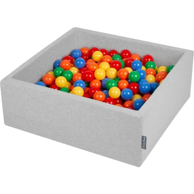 Afbeelding van KiddyMoon ballenbad 90x30cm/300 ballen ∅ 7cm met kleurrijke voor baby&#039;s kinderen vierkant, lichtgrijs:geel/groen/rood/oranje