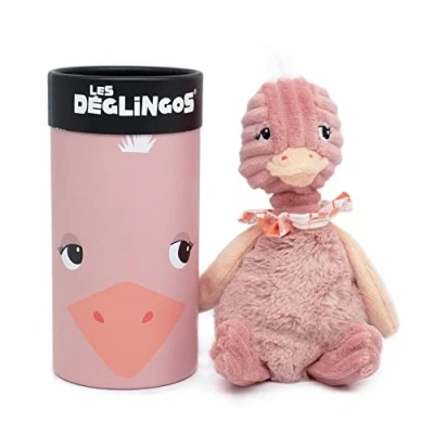 Afbeelding van LES DEGLINGOS Klein Simply pluche dier + geschenkdoos struisvogel pomelos vanaf de geboorte 22 cm roze