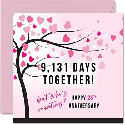 Afbeelding van Grappige zilveren verjaardagskaart voor vrouw of man 9131 dagen samen 25e huwelijksverjaardag cadeau partner, 145 mm x