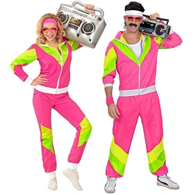 Afbeelding van Widmann jaren 80 trainingspak, jas en broek, assipak, prolopak, retrostijl, badknop, 80, carnaval