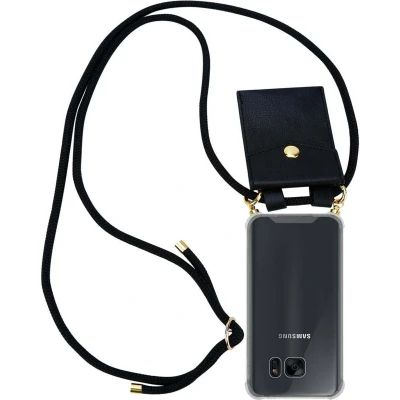 Afbeelding van Cadorabo Hoesje geschikt voor Samsung Galaxy S7 EDGE in ZWART Silicone Mobiele telefoon ketting beschermhoes met gouden ringen, koordriem en afneembare etui