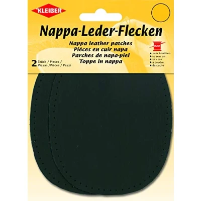 Afbeelding van Kleiber Set van 2 elleboogbeschermers of kniebeschermers om te naaien, nappaleer, zwart, 12,5 x 10 cm