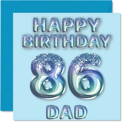 Afbeelding van Verjaardagskaart 86 jaar voor papa blauwe glitterballonnen verjaardagskaarten van zoon, dochter, 145 mm x