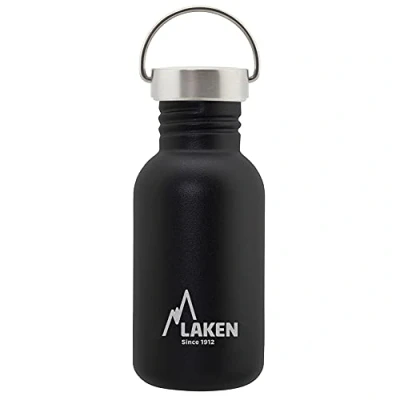 Afbeelding van Laken Basic roestvrijstalen fles, drinkfles met brede opening schroefsluiting, BPA vrij, 0,5 l, zwart
