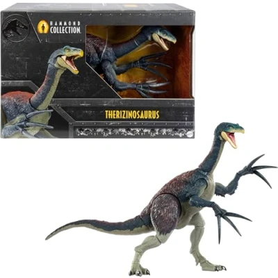 Afbeelding van Mattel Jurassic World HXP73 Therizinosaurus Hammond collectie dinosaurusfiguur met 25 bewegingspunten, volledig beweegbare klauwen, glazen ogen en bedrade staart