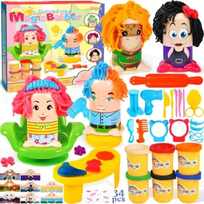 Afbeelding van JEDWKFA 34 delige boetseerklei voor kinderen, kapsalon, modelleerpasta, modelleermassa, met 6 potten boetseerklei, accessoires kinderen van 3 tot jaar