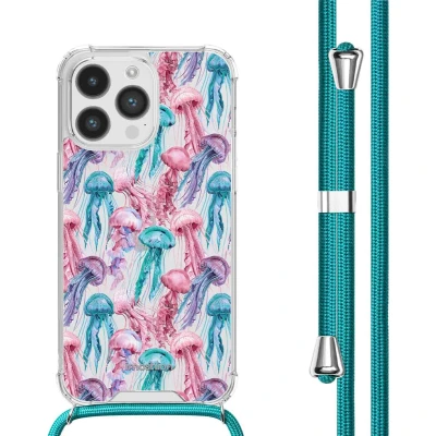 Afbeelding van iMoshion Hoesje Geschikt voor iPhone 14 Pro met Koord Design Meerkleurig / Jellyfish Watercolor