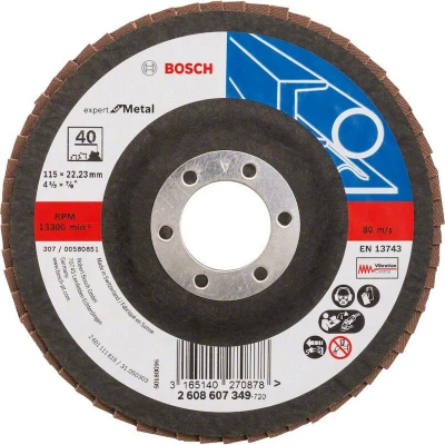 Image de BOSCH 2608607349 plateau de ponçage à lamelles X551 Expert pour métal, diamètre 115 mm, grain 40, type droit