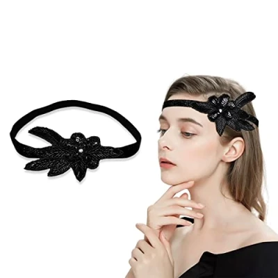 Afbeelding van MIVAIUN Vintage pailletten hoofdband jaren 20 showgirl Gatsby haaraccessoires voor vrouwen meisjes eindejaarsbal zwart