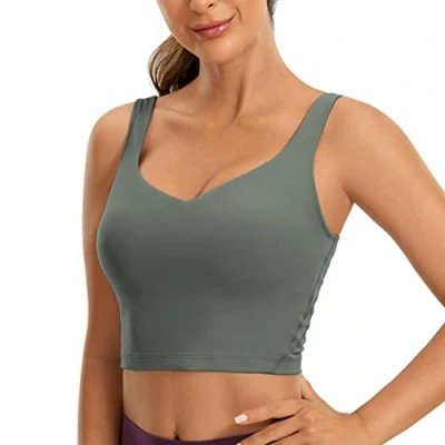 Afbeelding van CRZ YOGA Butterluxe Sportbeha voor dames, training, bijsnijden, tanktop met geïntegreerde beha, Grijze salie