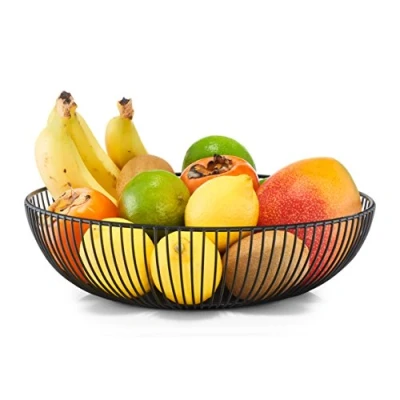 Afbeelding van 1x Zwarte ronde Fruitschalen metaal 28 cm Zeller Keukenaccessoires/benodigdheden Fruitschalen/fruitmanden van