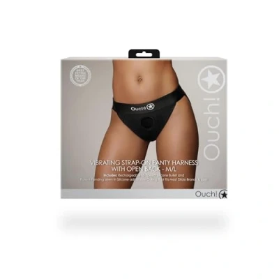 Afbeelding van Shots Ouch! OU831BLKML1 Vibrating Strap on Panty Harness Open Back Black M/L