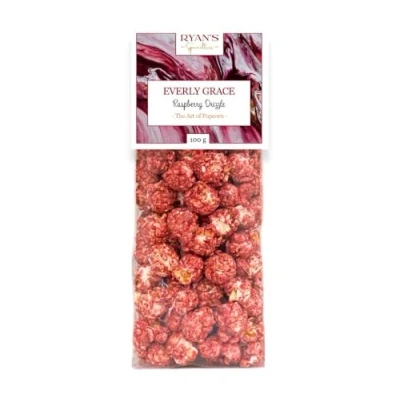 Afbeelding van Everly Grace Popcorn Raspberry Drizzle, 100 g fruitige frambozen popcornzakjes uit onze fabriek in Augsburg, Duitsland