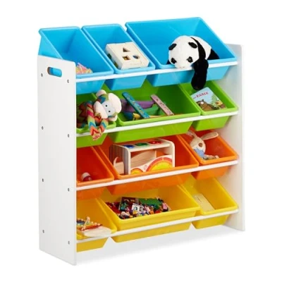 Afbeelding van relaxdays speelgoedrek opbergrek kinderen speelgoedboxen opbergmeubel speelgoed kleurr XL