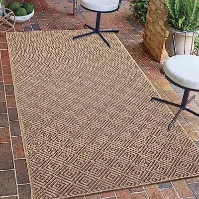 Afbeelding van Teppich Traum Binnen en buiten, loper, ruitpatroon, robuust, modern, voor terras, balkon, tuin, weerbestendig, jute look, 80 x 150 cm