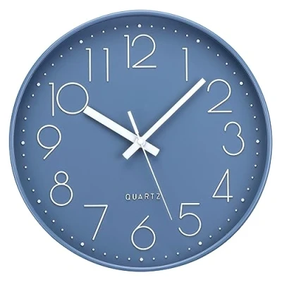 Afbeelding van Wandklok zonder tikkend geluid, modern, 30 cm, kwarts, grote batterij, gemakkelijk af te lezen, voor slaapkamer, huis, keuken, kantoor, school, blauw
