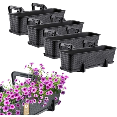 Afbeelding van KADAX Set van 4 kunststof bloembakken voor bloemen en kruiden, stabiele balkonbak, 60 cm, antraciet