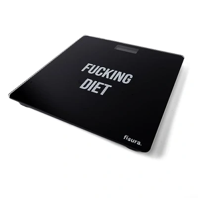 Afbeelding van Fisura Digitale personenweegschaal &quot;f*cking diet&quot; glazen personenweegschaal, elektronische tot 180 kg en 50 g precisie, step on technologie. 30 x cm