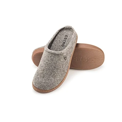 Afbeelding van ESTRO pantoffels voor heren, van vilt met rubberen zool, antislip, DUO grijs., 45 EU