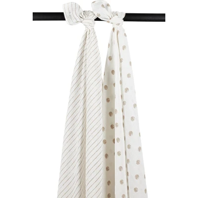 Afbeelding van Meyco Baby Dot Stripe swaddle 2 pack hydrofiel sand 120x120cm