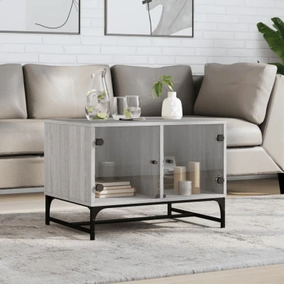 Afbeelding van Salontafel met glazen deuren 68,5x50x50 cm grijs sonoma eiken