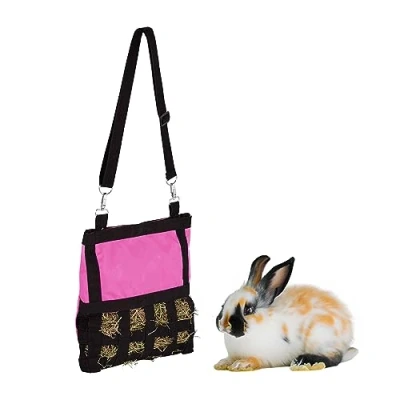 Afbeelding van Relaxdays konijnen hooiruif hooizak cavia hangende hooitas knaagdier mini hooinet roze