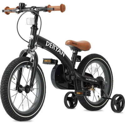Afbeelding van Deryan Luxe Kinderfiets 12 inch 3 in 1 loopfiets Zwart