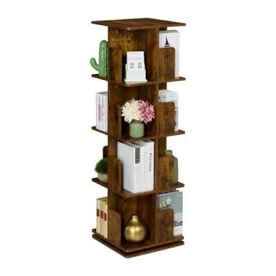 Afbeelding van Relaxdays draaiende boekenkast 4 etages 125,5x39x39 cm industrieel