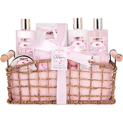 Afbeelding van BRUBAKER Cosmetics Danke Mama 13 delige XXL Bad en Body Set Rose Vanilla Scent Cadeautip Vrouw Cadeau Idee Cadeauset in Decoratief Mandje Moederdag cadeautje