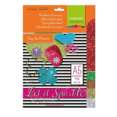 Image de Papier pailleté adhésif A5 Assortiment N4 5 feuilles