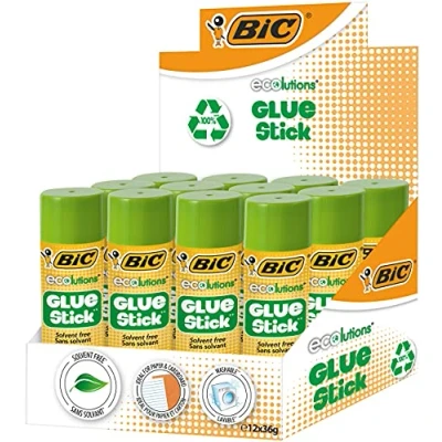 Image de BIC ECOlutions Glue Stick Bâtons de Colle Blanche Parfaits pour Papier et Carton, Sans Solvant 36 g, lot 12