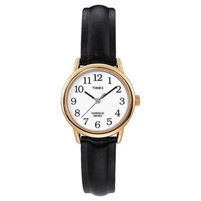 Afbeelding van Timex Easy Reader dameshorloge 25 mm, met leren band T20433, Zwart Goud, Klassiek