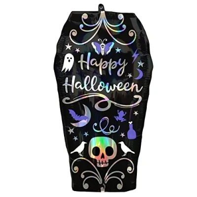 Afbeelding van AMSCAN Regenboogkleurige aluminium ballon doodskist Halloween 38 x 68 cm