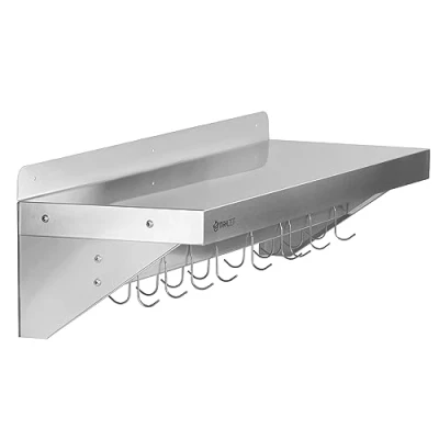 Afbeelding van Mahlzeit Roestvrijstalen wandrek met haaklijst, 90 x 30 cm, zilver, wandplank, roestvrij staal, zwevend rek, keukenrek, staal