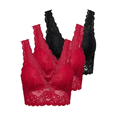 Afbeelding van ONLY Onlchloe Noos Acc damesbeha, Set van 3 beha&#039;s (2 x rood met hoog risico), 1 zwart