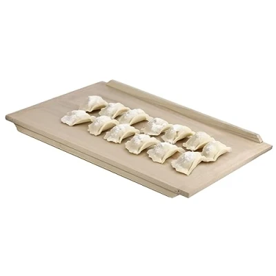 Afbeelding van KADAX Pastaplank van hoogwaardig populierenhout met aanslagstangen, traditionele bakplank voor pasta, cake, ravioli (dubbelzijdig, 50 x 70 cm)