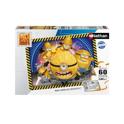 Afbeelding van Nathan Kinderpuzzel 60 stukjes de Mega Minions lelijke en slechte ik 4 meisje of jongen vanaf 6 jaar hoogwaardige puzzel dik duurzaam karton avontuur 12001096