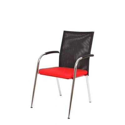 Afbeelding van Vergaderstoel F260 4 poots frame met zwarte rug mesh en rode zitting