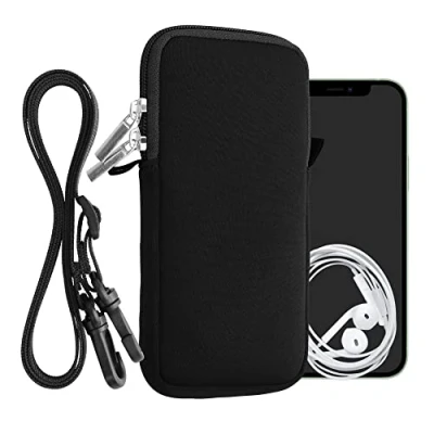 Afbeelding van kwmobile Tasje voor smartphones XXL 7&quot; Hoesje van neopreen in zwart Phone case met nekkoord