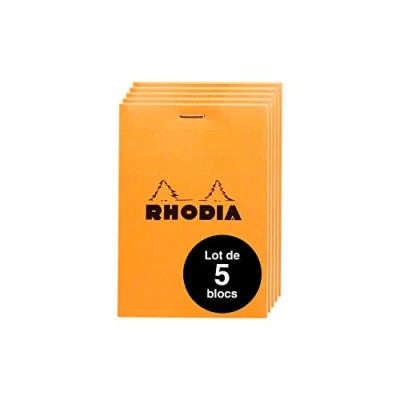 Afbeelding van Rhodia 12200AMZC Set met 5 notitieblokken N12, aan de bovenkant geniet, 8,5 x 12 cm, 80 vellen microgeperforeerd, geruit, Clairefontaine papier wit g, cover oranje, stuks